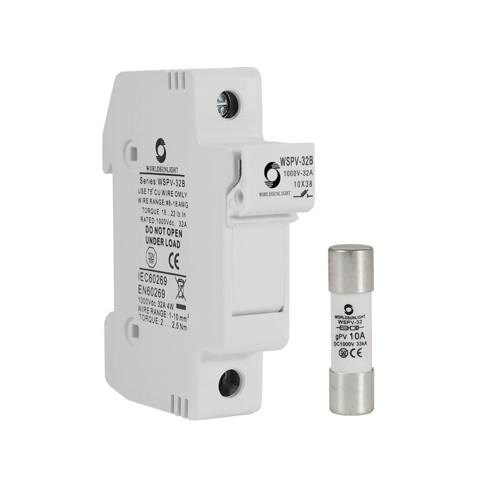 Cầu chì năng lượng mặt trời CE TUV WSPV-32B 1000V DC 10A 12A 15A 16A 20A 25A 30A 32A kèm giá đỡ cầu chì